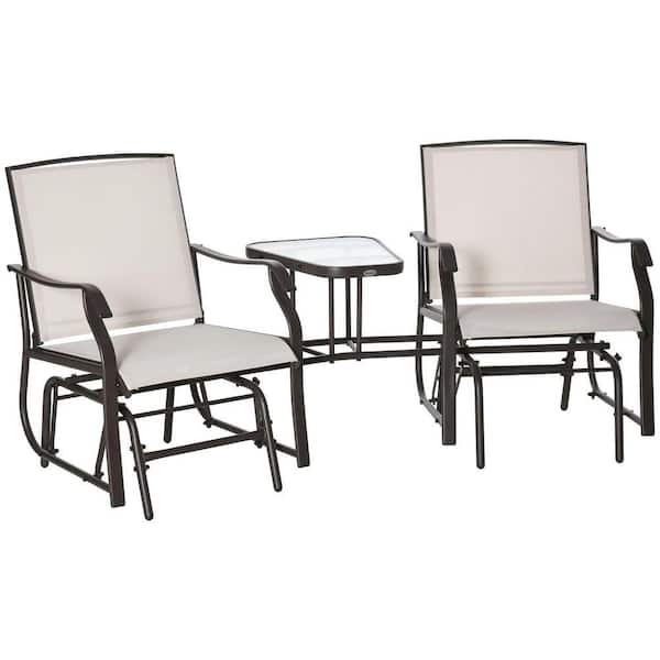Outdoor Glider Loveseat with Coffee Table-2-Seat Patio Swing Chair for Porch, Garden and Backyard, Beige