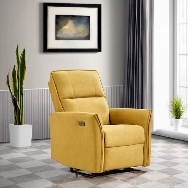 EternaLounge Dark Yellow Suede Metal Base Power Recliner Chair