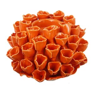Open Coral Orange Ceramic Candle Holder