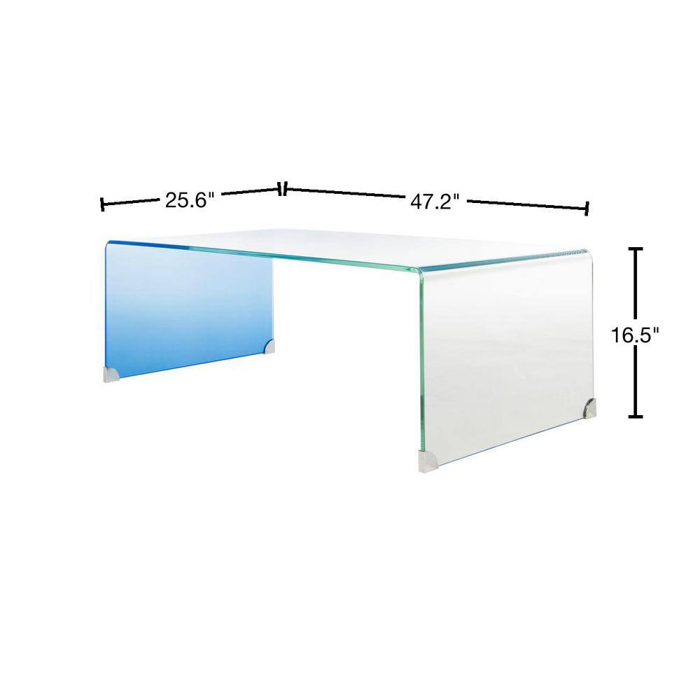 Crysta 47'' Blue Ombre Rectangular Glass Coffee Table