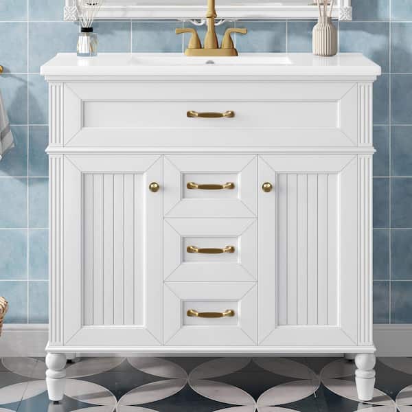 Ziyudura 36 in. Single Sink Freestanding White Bath Vanity with