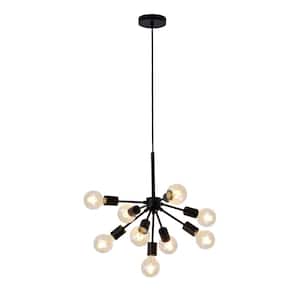 9-Light Black Chandelier with No Shade
