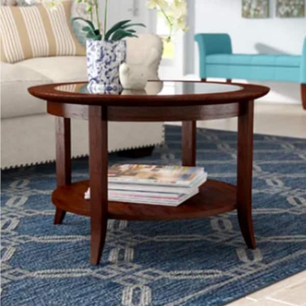 Leick Home 30 in. Chocolate Oak Round Glass Top Coffee Table Leick Home 30 in. Chocolate Oak Round Glass Top Coffee Table