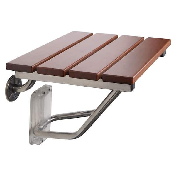 WELLFOR 15 in. W x 13 in. D Wood Folding Shower Seat in Brown