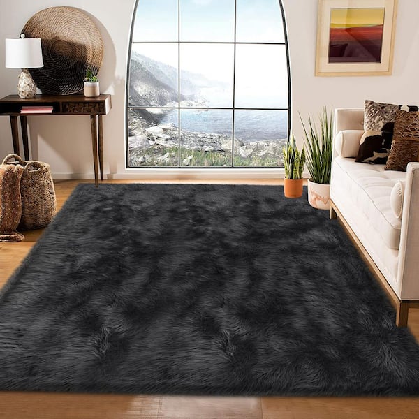 Ghouse 5x5 Soft Grey Faux Fur Round Rug, Machine Washable Area Rugs for  Bedroom Fluffy Rugs for Living Room,Carpet Sheepskin Rug 