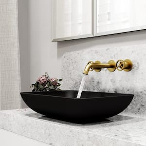 Cass Two Handle Wall Mount Bathroom Faucet in Matte Brushed Gold