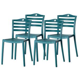 Blue Modern Plastic Dining Chair with Ladderback Design (Set of 4)