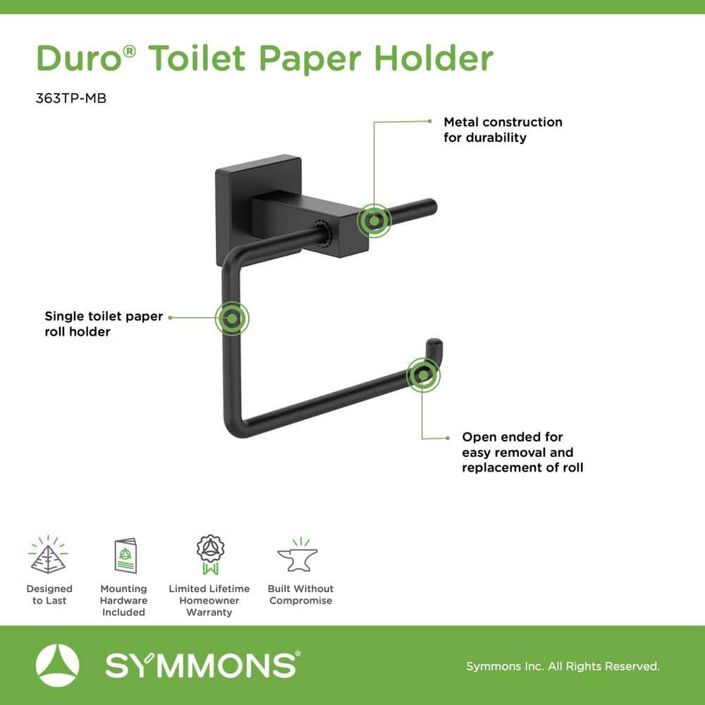 Matte Black Metal Wall-Mounted Single Roll Toilet Paper Holder