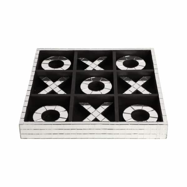 Liv & Skye Silver 12 in. x 12 in. Wood Disco Mosaic Tic Tac Toe Game Set