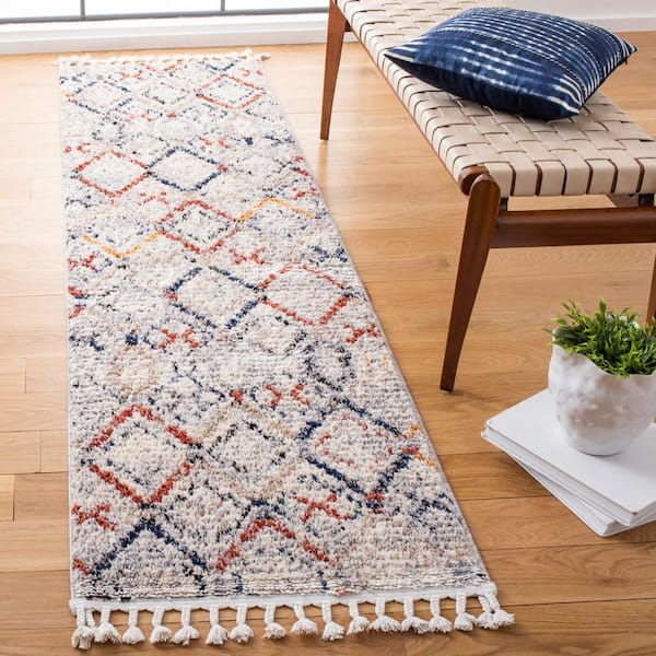 Morocco 2 ft. x 5 ft. Gray/Navy Distressed Geometric Runner Rug