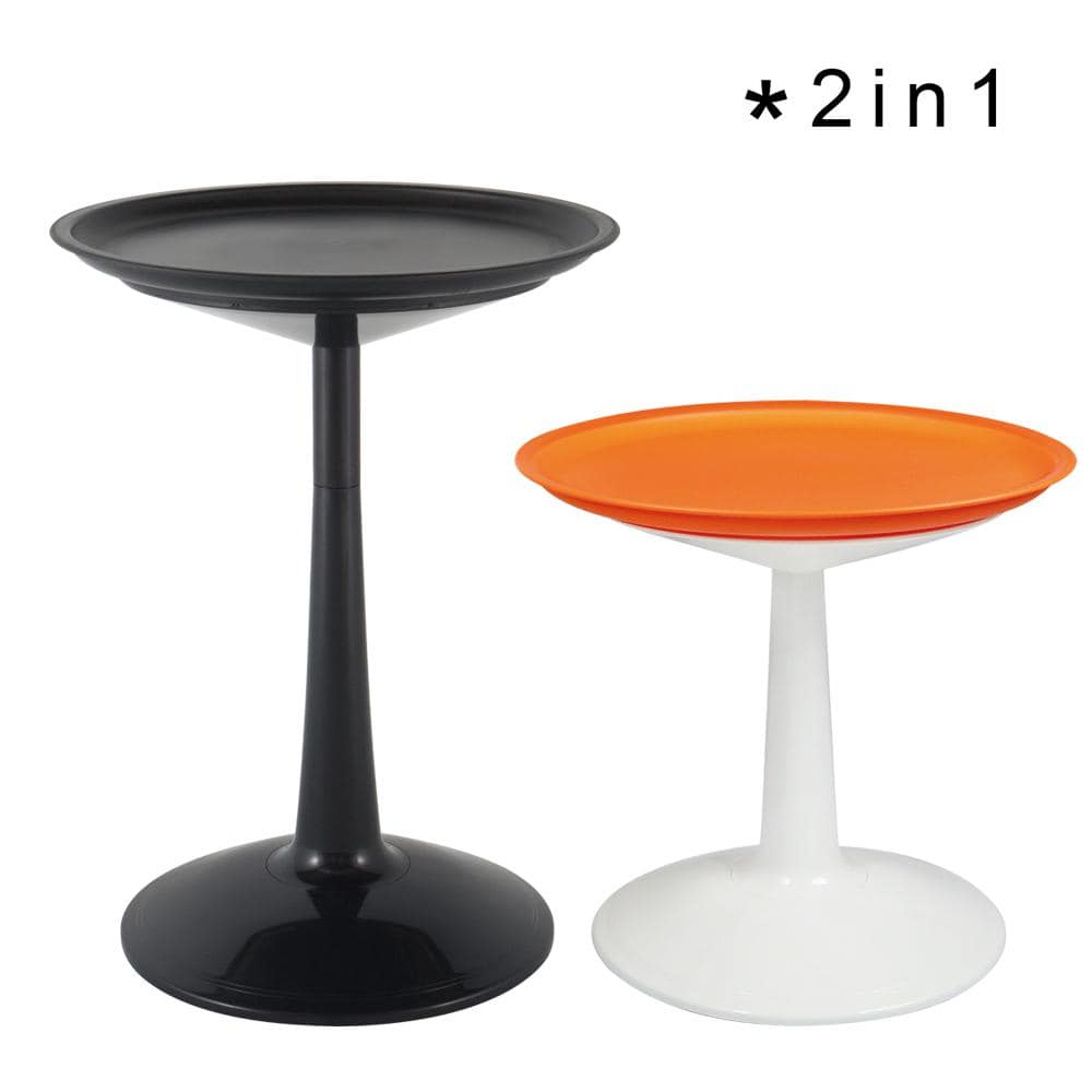 Orange and White Adjustable Resin Round Accent Table