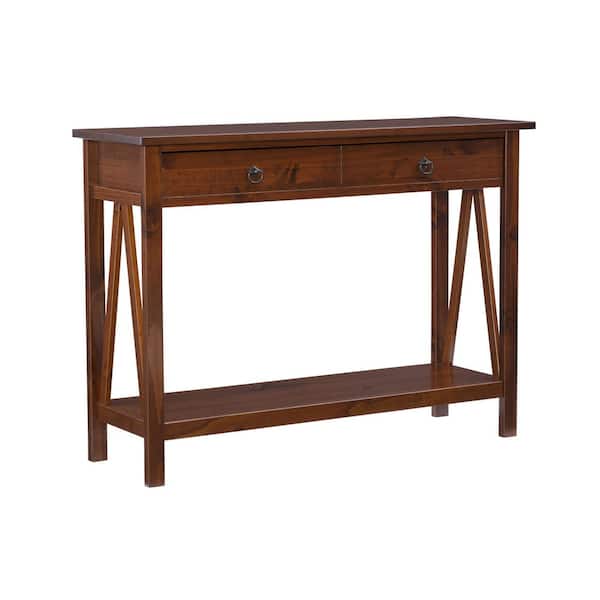 Linon Home Decor Titian 43 in. Antique Tobacco Standard Rectangle Wood Console Table with Drawers