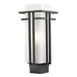 Abbey 15 in 1-Light Rubbed Bronze Aluminum Outdoor Hardwired Weather Resistant Post Mount Light with No Bulbs Included