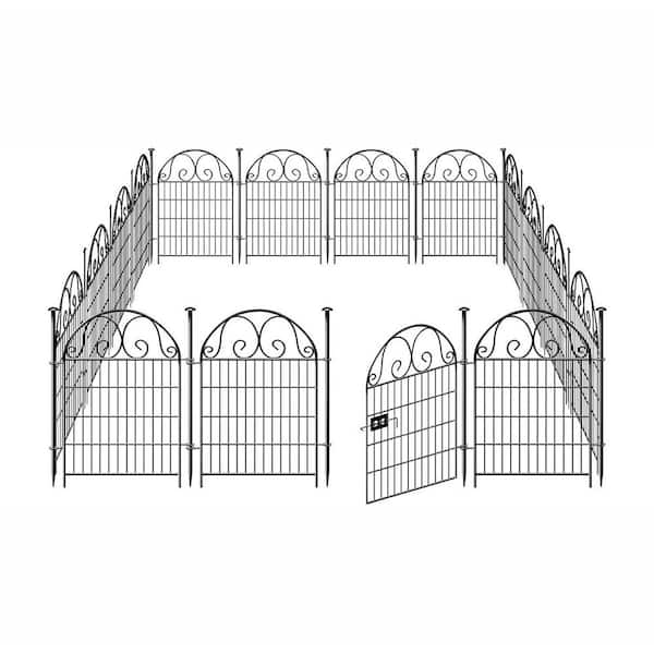 Tall Garden Fence Animal Barrier with Gate 32 in Height Metal Temporary Fencing 16 Panels for Dogs and Yard 35 Ft Length