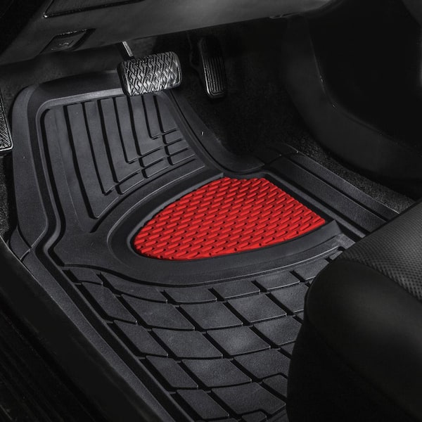 FH Group Red 4-Piece Premium Liners Tall Channel Trimmable Rubber Car Floor Mats - Full Set