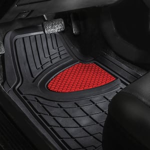 Red 4-Piece Premium Liners Tall Channel Trimmable Rubber Car Floor Mats - Full Set