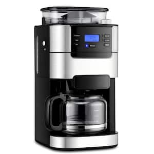 10-Cup Drip Coffee Maker with Built-in Grinder, Programmable Brew Coffee Machine with Timer, Black