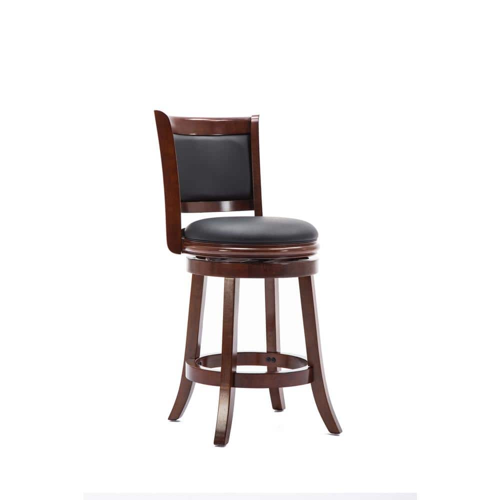 Augusta 24 in. Black/Cherry Wood Swivel Cushioned Bar Stool