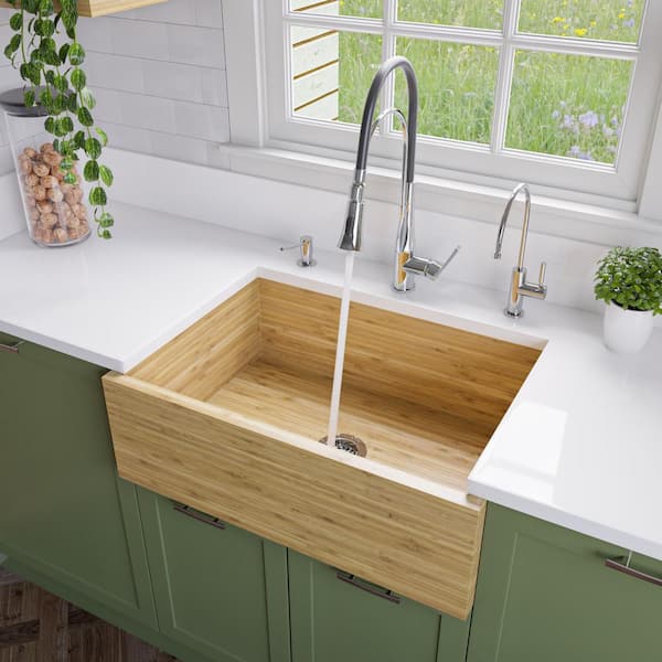 ALFI BRAND Farmhouse/Apron-Front Bamboo 30 in. Single Bowl Kitchen Sink