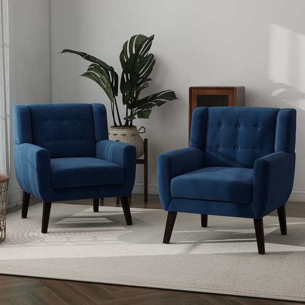 Mid-Century Modern Button Royal Blue Velvet Accent Armchair set of 2