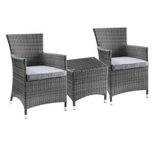 Gray 3-Piece Fabric and Wicker Outdoor Sectional Set with Cushion Guard Gray Cushions 2 Chair 1 Table Set