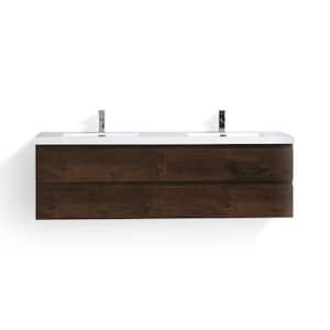 Bohemia 72 in. W Bath Vanity in Rosewood with Reinforced Acrylic Vanity Top in White with White Basins