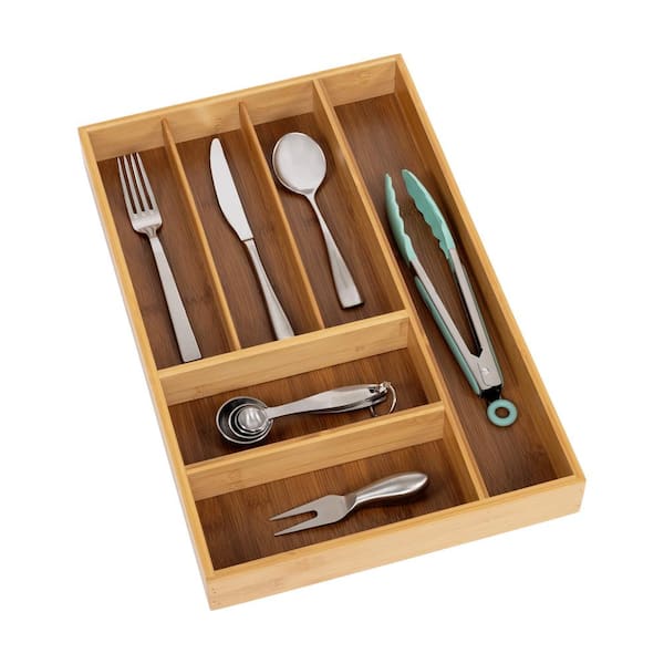 Seville Classics 11.75 in. x 18 in. x 2 in. Bamboo Utensil Drawer Organizer Tray
