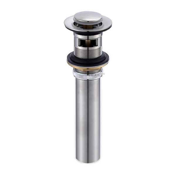LUXIER 1-1/2 in. Brass Bathroom and Vessel Sink Push Pop-Up Drain Stopper With Overflow in Brushed Nickel