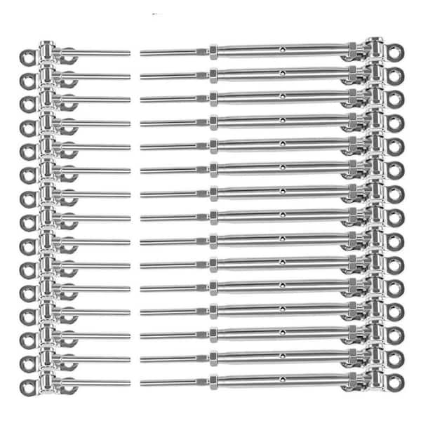 32-Pack T316 Stainless Steel Cable Railing Hardware Kit Swage Toggle Turnbuckle Adjustable Angle 180° for Wood Post