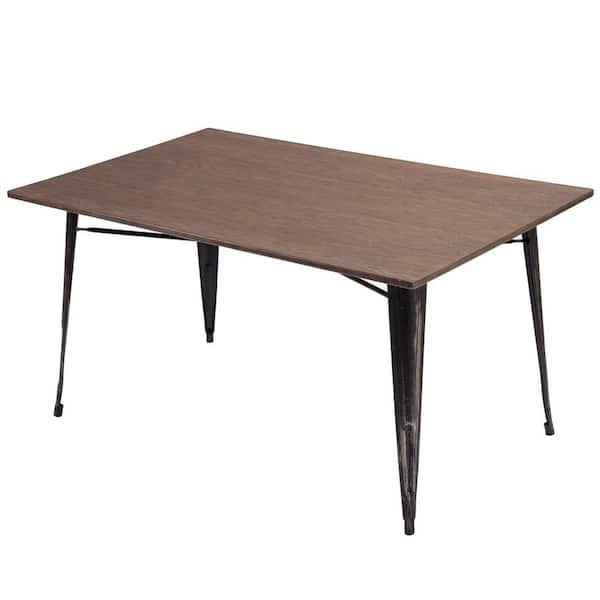 LUCKY ONE Atractylodes Antique Style 59in. Rectangle Distressed Black Bamboo Frame with Iron Legs (Seats 6)
