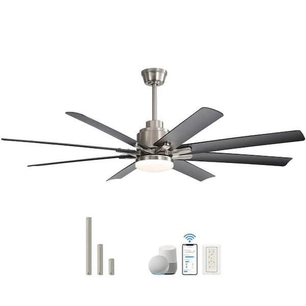Sofucor 52 in. Indoor/Outdoor Nickel Smart Ceiling Fan with LED Light and Remote App Control