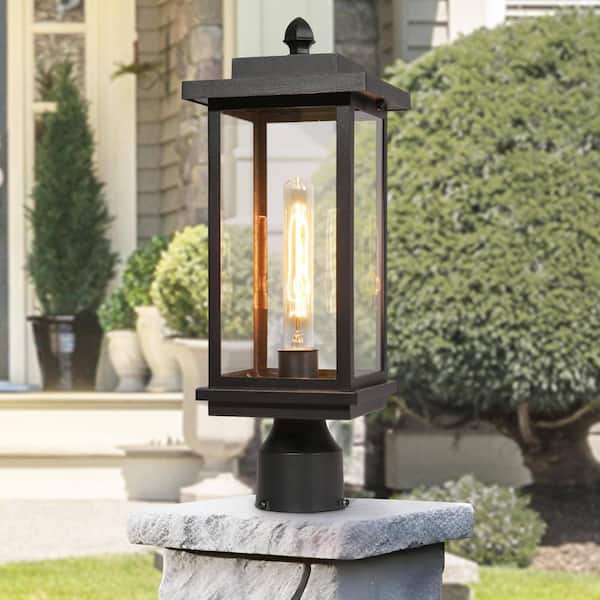 Verto II Modern 1-Light Matte Black Outdoor Post Light with Clear Glass Shade, Weather Resistant for Walkways, Gardens