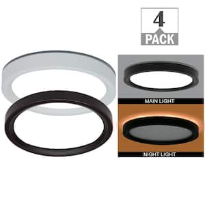 7.5 in. Round White Oil Rubbed Bronze Trims LED Flush Mount Ceiling Light Adjust 3000K 4000K 5000K Night Light (4-Pack)