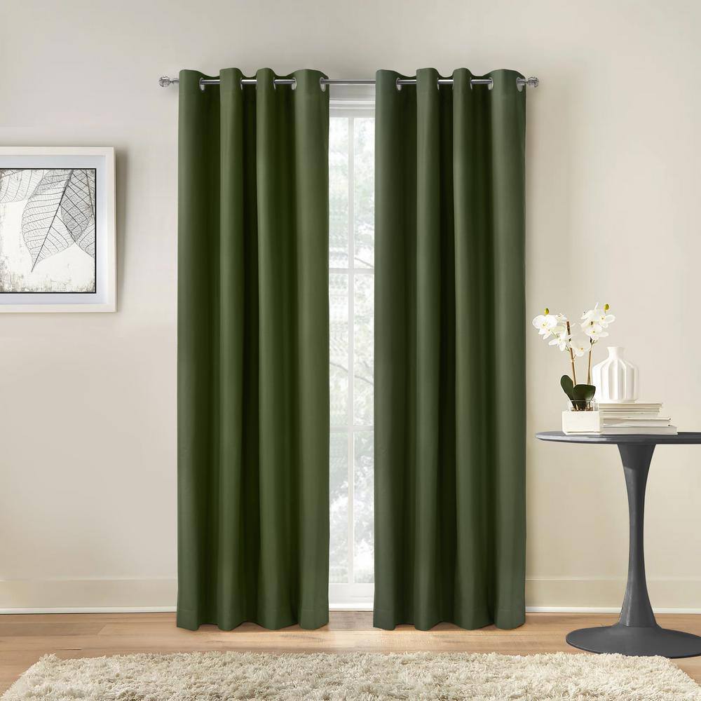 Alpine Olive Polyester Solid 52 in. W x 95 in. L Grommet Indoor Blackout Cu