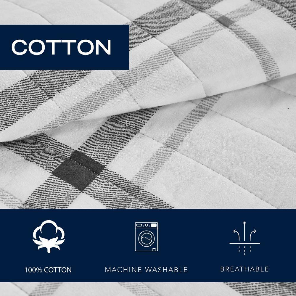 White and Gray Twin Cotton Reversible Quilt Set