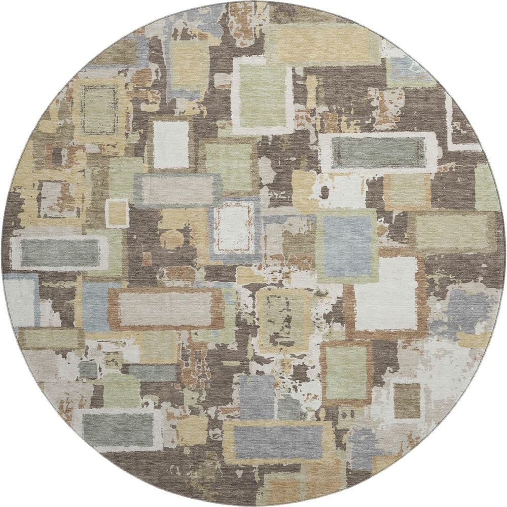 Mayfield Premium Machine Washable Abstract AMF2246 Brown 8 ft. x 8 ft. Round Rug price history on PriceWatchPro