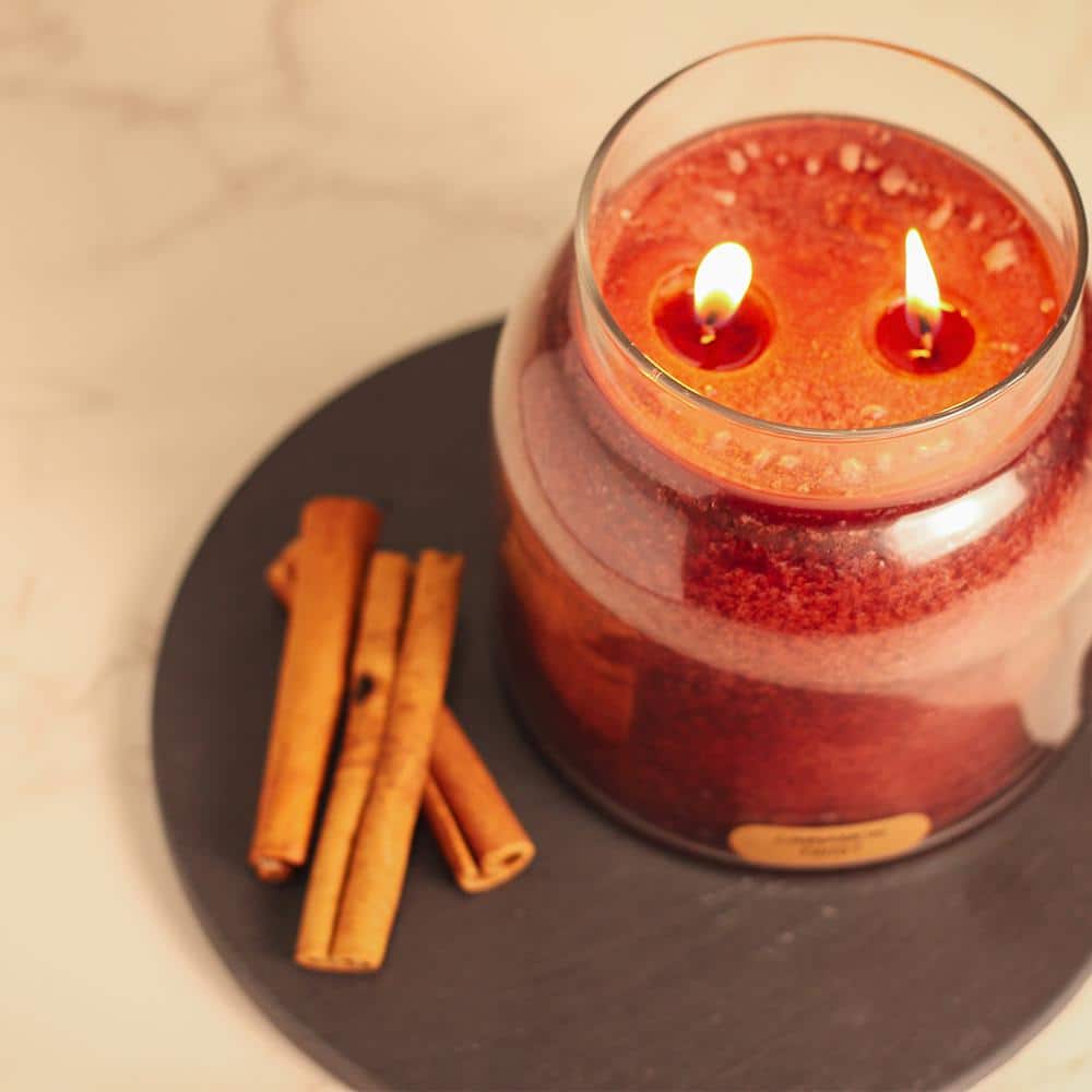 34oz Cinnamon Twist Red Soy Scented Jar Candle with Black Lid