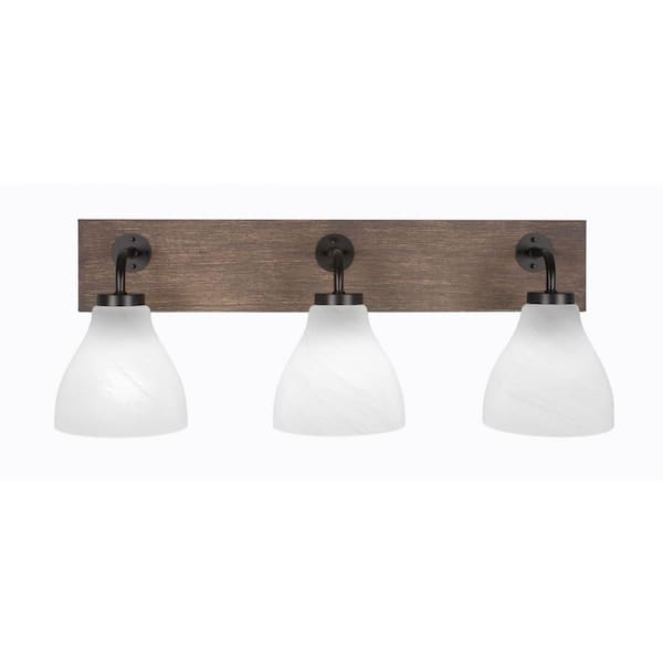 Unbranded Kirby 26.75 in. 3-Light Matte Black and Painted Distressed Wood-look Metal Vanity Light