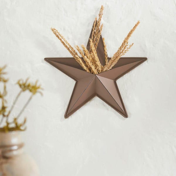 1-Piece 12 in. x 12 in. Rust Brown Distressed Metal Star with Pocket Wall Decor