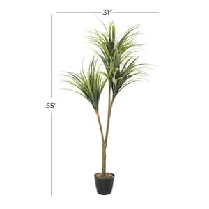 55 in. H Indoor Outdoor Dracaena Artificial Plant with Realistic Leaves and Round Fluted Pot
