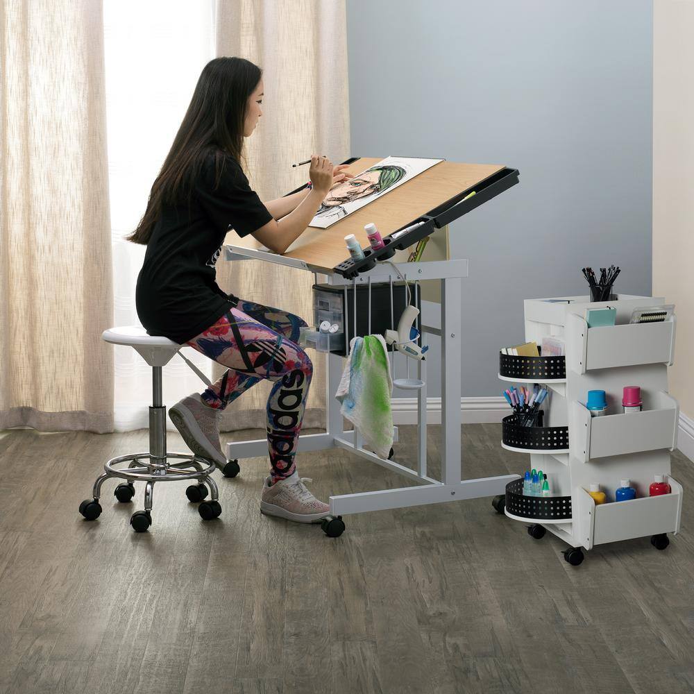 Deluxe White Maple 40'' Craft Station with Adjustable Top & Storage