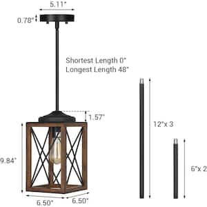 60-Watt 1-Light Adjustable Pipes Pendant Light with Bronze Wooden Grain Shade, No Bulbs Included (2 Pack)