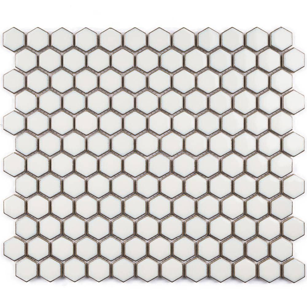 Porcetile Hex White 10.24 in. x 11.82 in. Hexagon Glossy Porcelain Mosaic Wall and Floor Tile (8.4 sq. ft./Case) -  MOLOVO, JAPM201