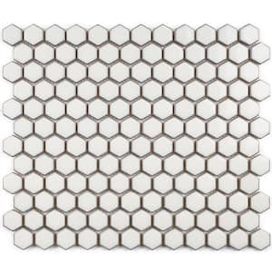 Porcetile Hex White 10.24 in. x 11.82 in. Hexagon Glossy Porcelain Mosaic Wall and Floor Tile (8.4 sq. ft./Case)