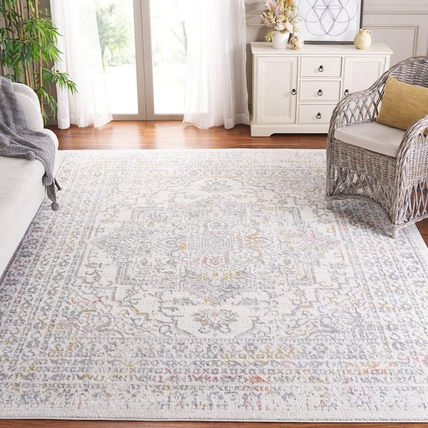 Layla 8 ft. x 10 ft. Ivory Gray/Pink Floral Medallion Area Rug