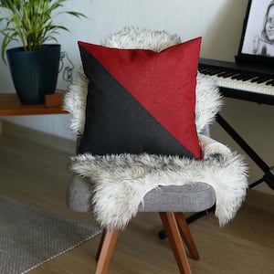 Boho-Chic Handcrafted Jacquard Black and Red 18 in. x 18 in. Square Solid Throw Pillow Cover