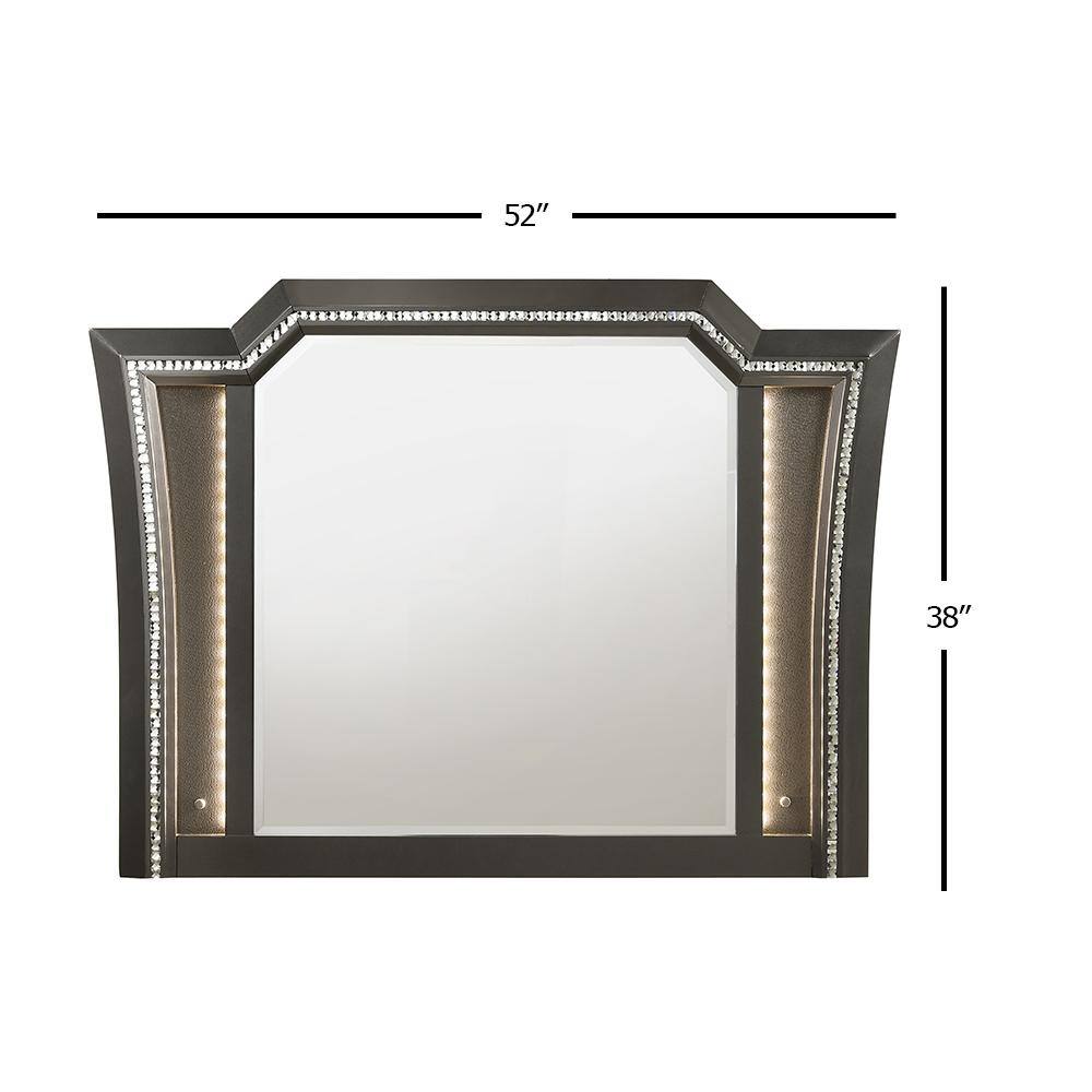 Gray Rectangular Wood Mirror with LED Lights and Crystal Trim