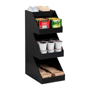 3-Tier, 5-Compartment Coffee Tea Utensil and Condiment Countertop Organizer, 6 in. L x 9 in. W x 16 in. H, Black