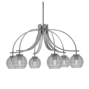 Olympia 17 in. 6-Light Graphite Downlight Chandelier Smoke Ribbed Glass Shade