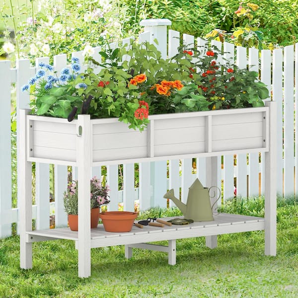 LUE BONA Raised Garden Bed, Elevated Wood Planter Box Stand for Backyard, Patio, Balcony-White